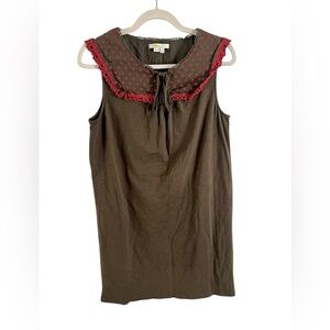 Boden Nella jersey Olive green brown eyelet collared shift dress